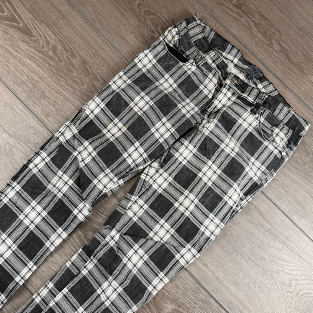 Tripp NYC Womens Plaid Skinny Pants Goth Punk Black White 7